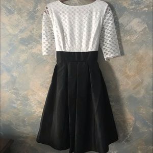 3/4 Sleeve lace dots dress with bow. Fit and Flare